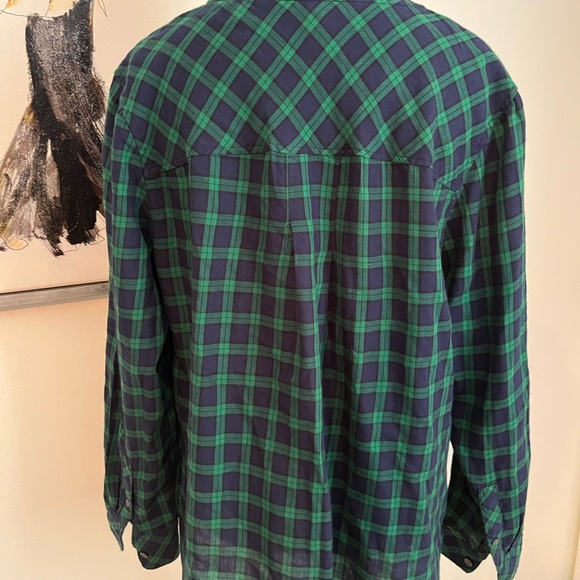 Talbots Petites Green and Navy Plaid Cotton Blouse Size XP - Picture 6 of 8